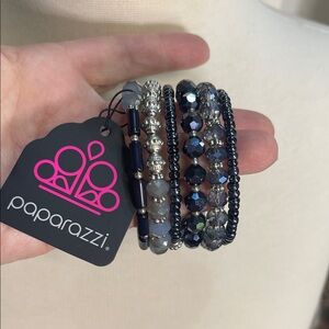 Paparazzi Elegant Silver and Blue Coil Bracelet